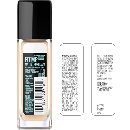 Maybelline Fit Me Matte + Poreless Liquid Oil-Free Foundation Makeup, True Beige, 1 Count (Packaging May Vary)