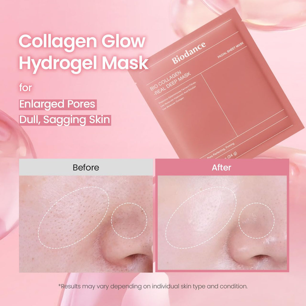 BIODANCE Bio-Collagen Real Deep Mask, Hydrating Overnight Hydrogel Mask, Pore Minimizing, Elasticity, Plumping Improvement, Korean Skin Care, Valentines Day Gifts for Her | 1.19oz(34g) x 4ea