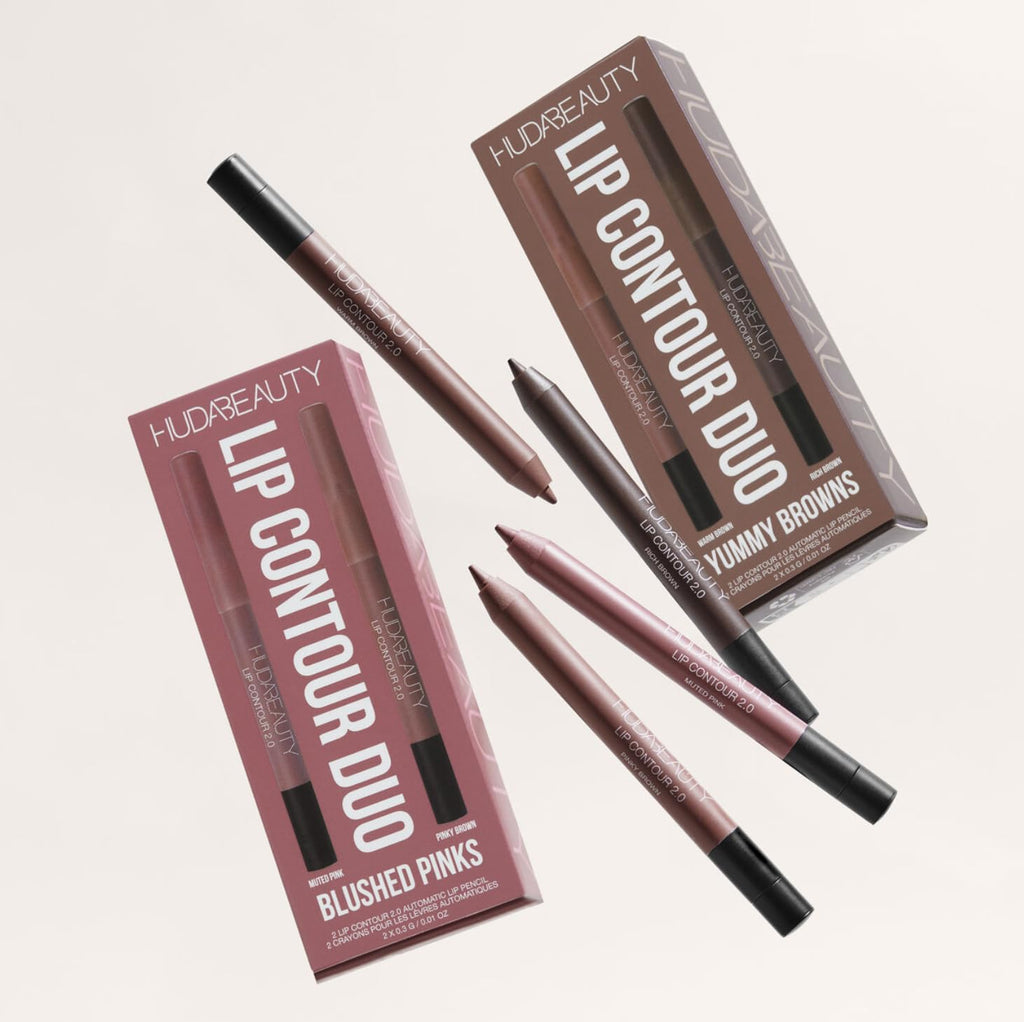 Huda Lip Contour Duo Blushed Pinks - 2 Mini Lip Pencils in Muted Pink and Pinky Brown