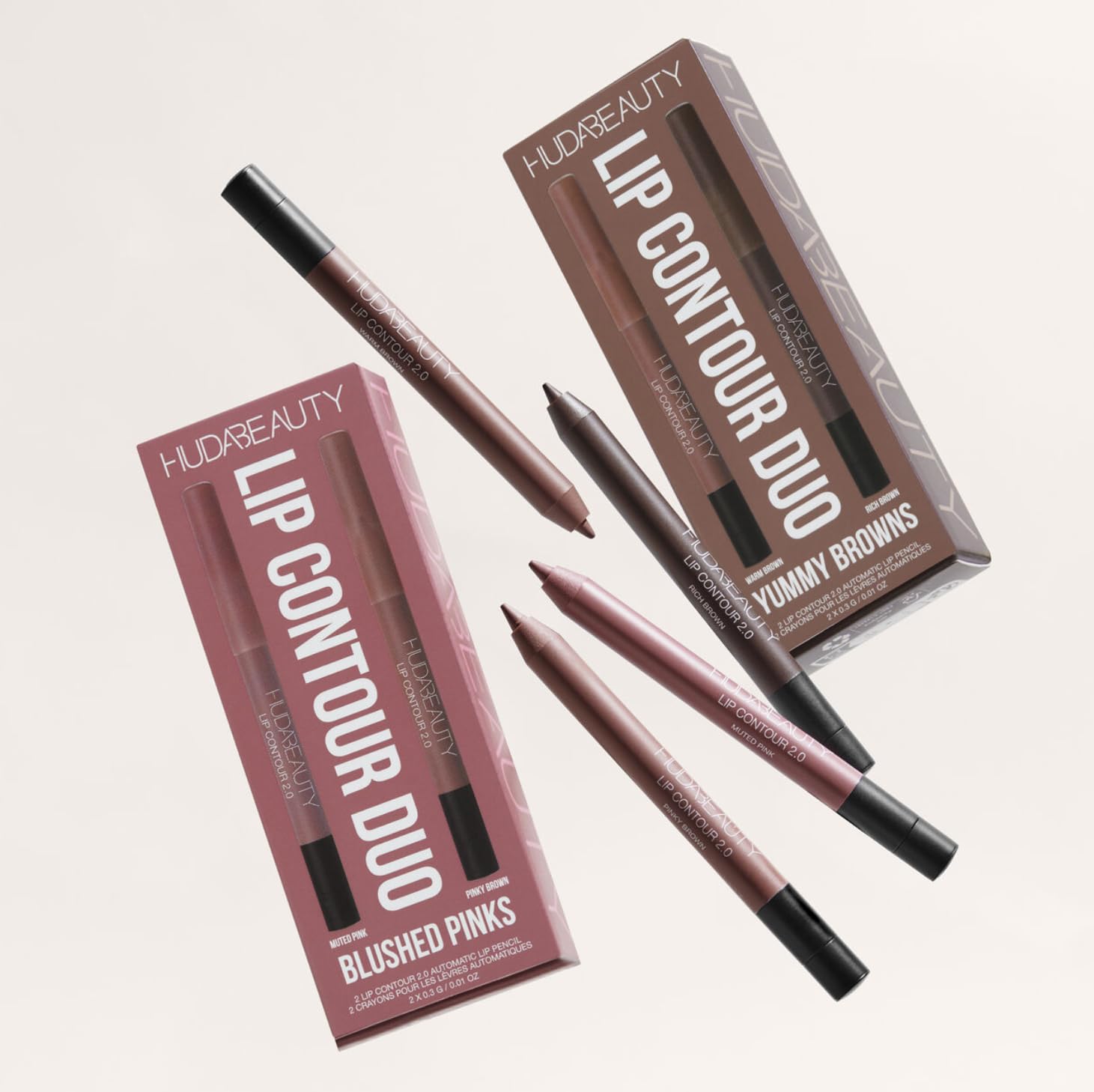 Huda Lip Contour Duo Blushed Pinks - 2 Mini Lip Pencils in Muted Pink and Pinky Brown
