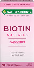 Nature's Bounty Biotin 10000mcg Supplement, Supports Healthy Hair, Skin and Nails, Optimal Solutions Hair Vitamin with Biotin, 90 Rapid Release Liquid Softgels