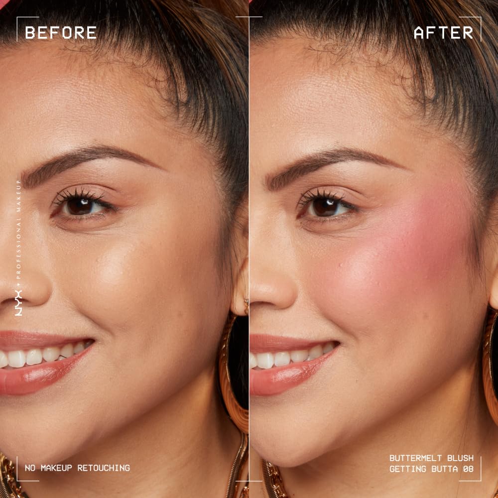 NYX PROFESSIONAL MAKEUP Buttermelt Powder Blush, Fade and Transfer-Resistant Blush, Up to 12HR Make Up Wear, Vegan Formula - Getting Butta
