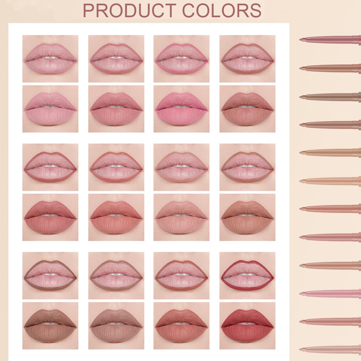 Baorder 12PCS Creamy Matte Lip Liner Pencil Set, Waterproof Long Lasting Color Lipstick,Soft Pink, Lip Filler Liner,Perfect Pout Gel Makeup Kit for Women