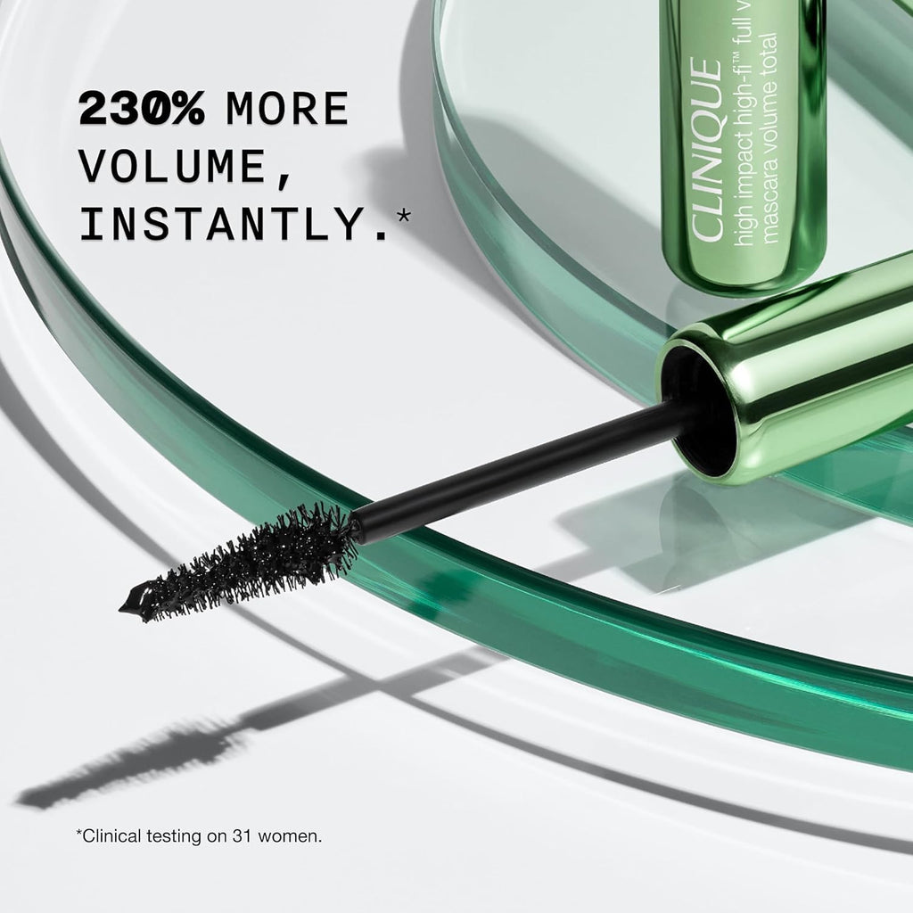 Clinique High Impact High-Fi Full Volume Water-Resistant Mascara | Volume, Length, Non-Clumping, Smudge-Proof + Safe For Sensitive Eyes, Mini Travel Size, Black, 0.17 Fl Oz