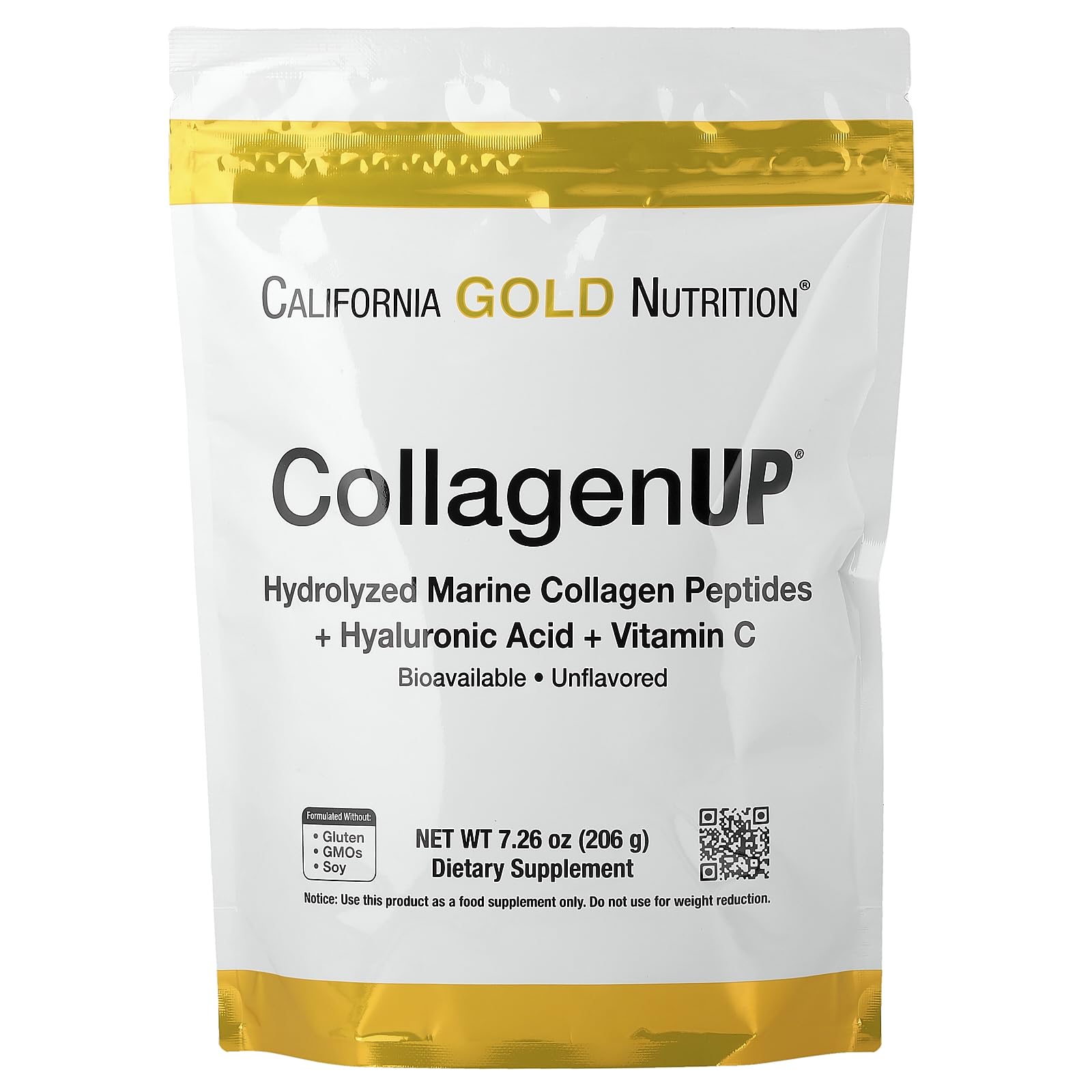 California Gold Nutrition CollagenUP®, Hydrolyzed Marine Collagen Peptides with Hyaluronic Acid and Vitamin C, Unflavored, 7.26 oz (206 g)