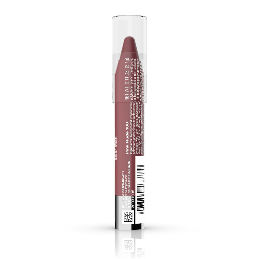 Neutrogena MoistureSmooth Color Stick for Lips, Moisturizing and Conditioning Lipstick with a Balm-Like Formula, Nourishing Shea Butter and Fruit Extracts, 100 Pink Nude, 011 oz Pack of 1