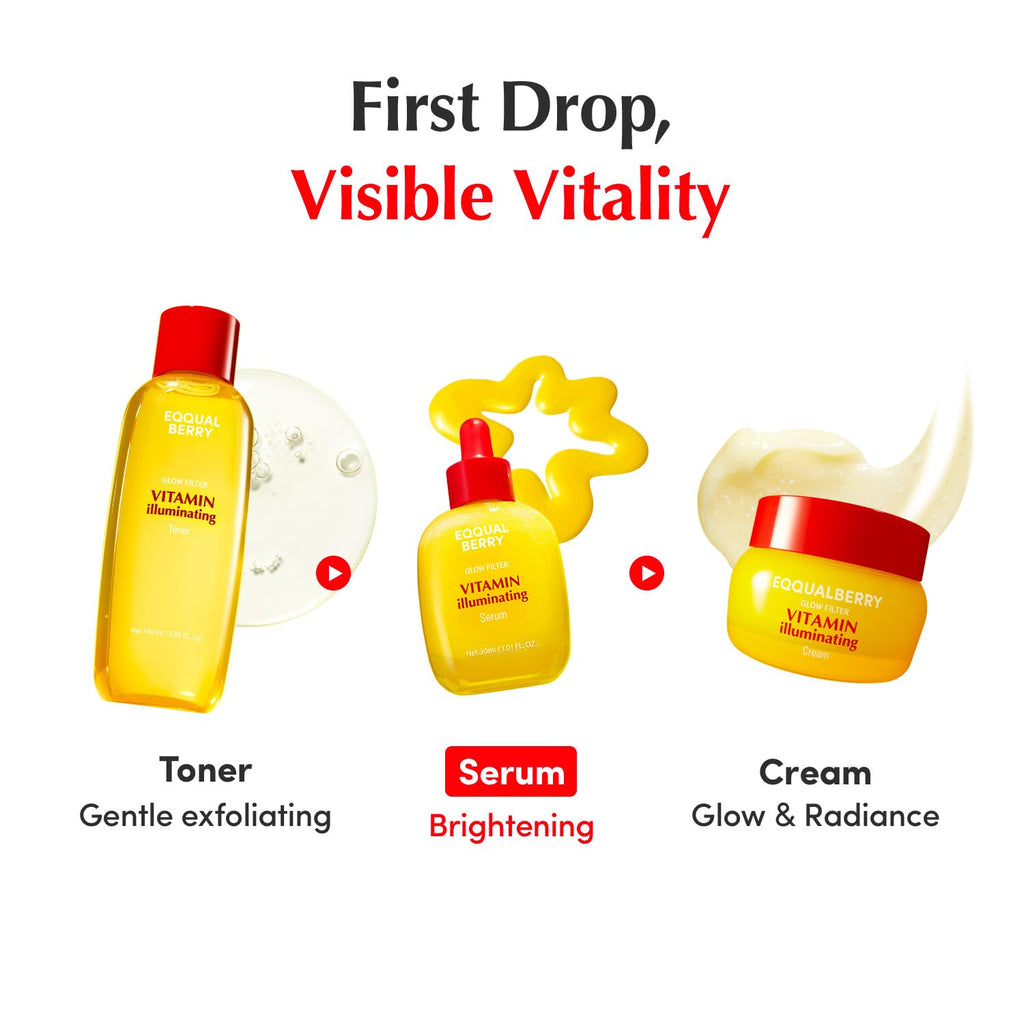 EQQUALBERRY Vitamin Illuminating Serum – Brightening Vitamin C Serum with Niacinamide | Strengthens skin barrier | Hydrates using Ceramide and Hyaluronic Acid, 1.01oz / 30ml