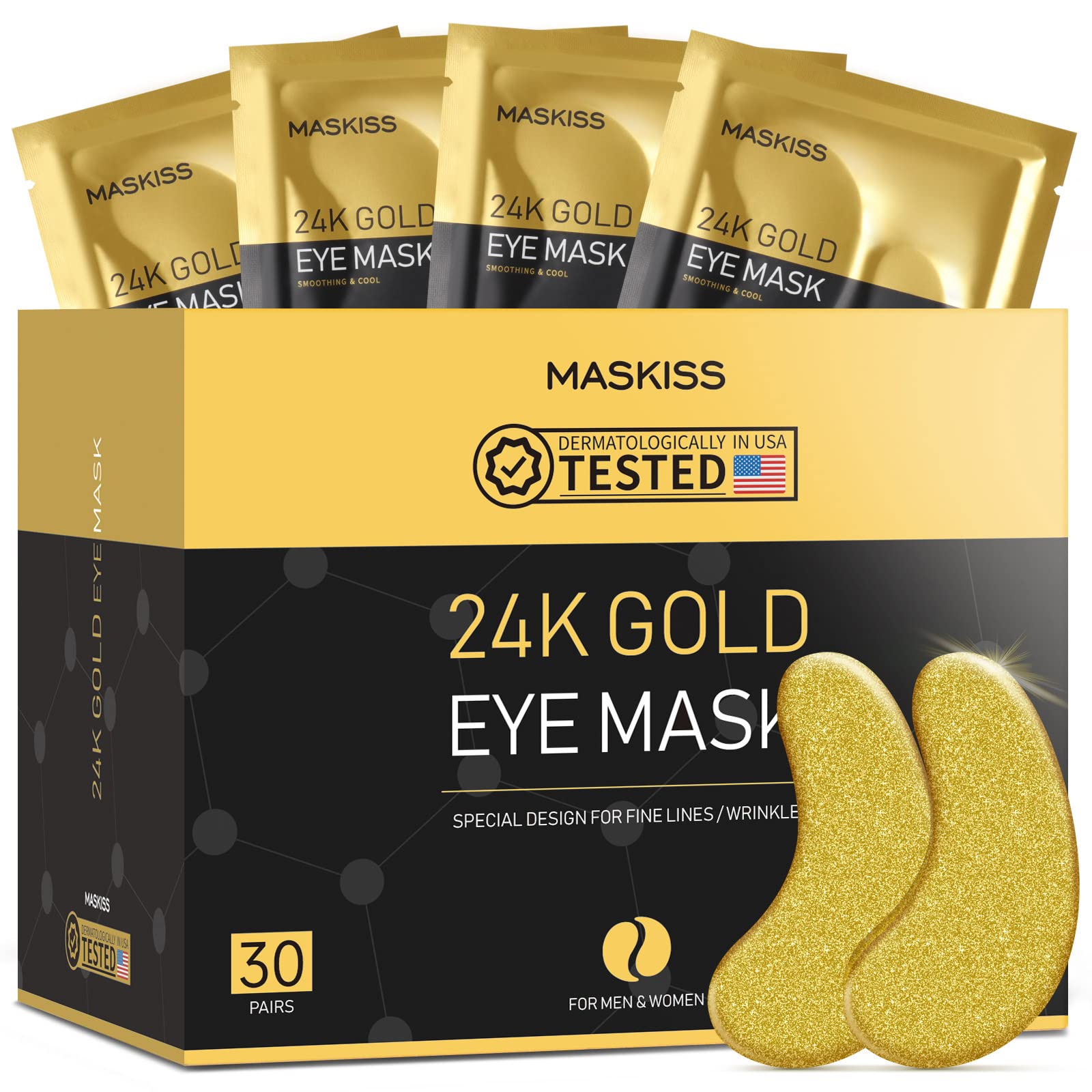 Maskiss 24k Gold Under Eye Patches (30 Pairs), Eye Mask, Collagen Skin Care Products, Eye Patches for Puffy Eyes, Eye Masks for Dark Circles and Puffiness.