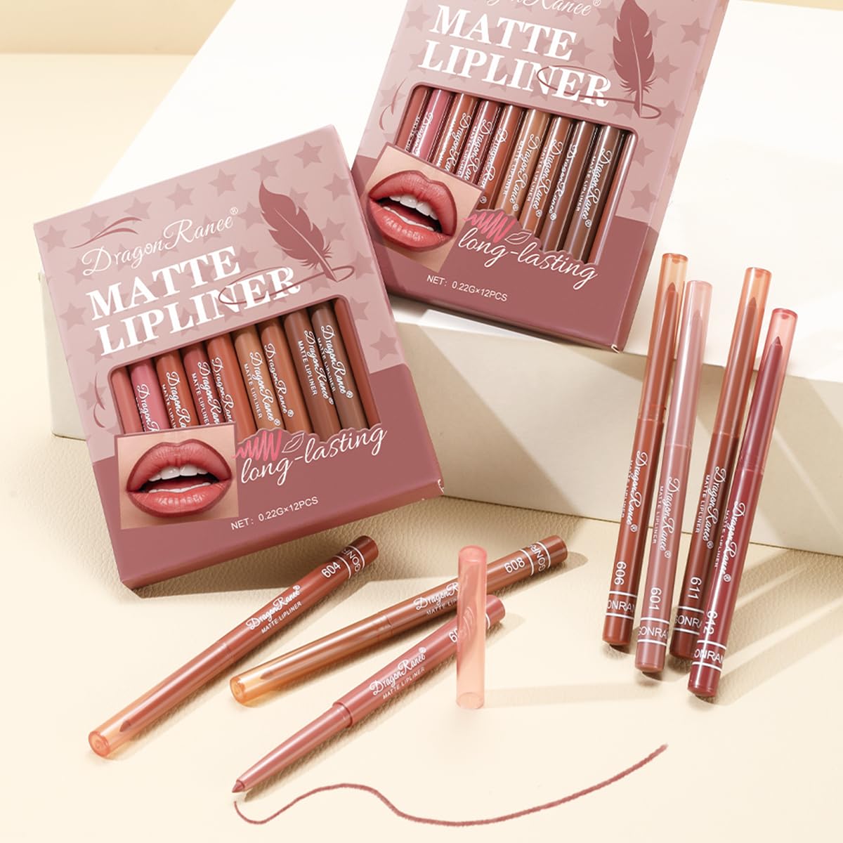 Baorder 12PCS Creamy Matte Lip Liner Pencil Set, Waterproof Long Lasting Color Lipstick,Soft Pink, Lip Filler Liner,Perfect Pout Gel Makeup Kit for Women