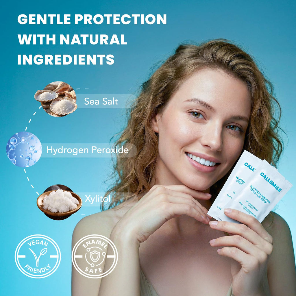 CALLSMILE Whitening Strips for Sensitive Teeth: 16 Treatments Gentle Whitening | Enamel-Safe | Deep Stains Removal | Non-Slip Dry Strips Daily Oral Care, Mint Sea Salt