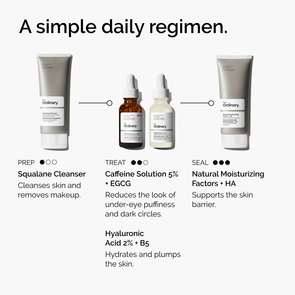 The Ordinary Caffeine Solution 5% + EGCG, Depuffing Eye Serum for Dark Circles and Tired Eyes, 1 Fl Oz