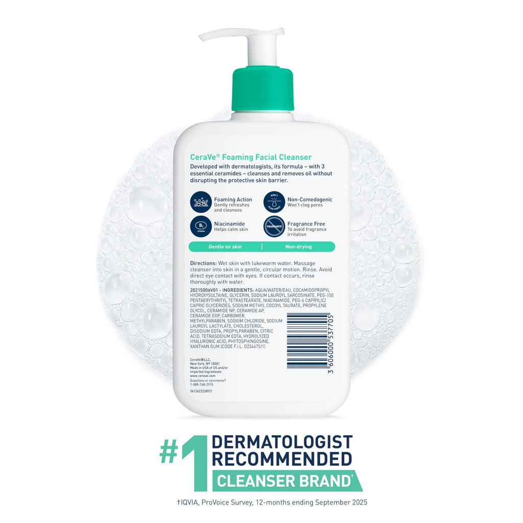 CeraVe Foaming Facial Cleanser, Daily Face Wash for Oily Skin, Hyaluronic Acid + Ceramides + Niacinamide, Fragrance Free & Paraben Free, Non-Drying Oil Control Face Wash, 19 Fluid Ounce