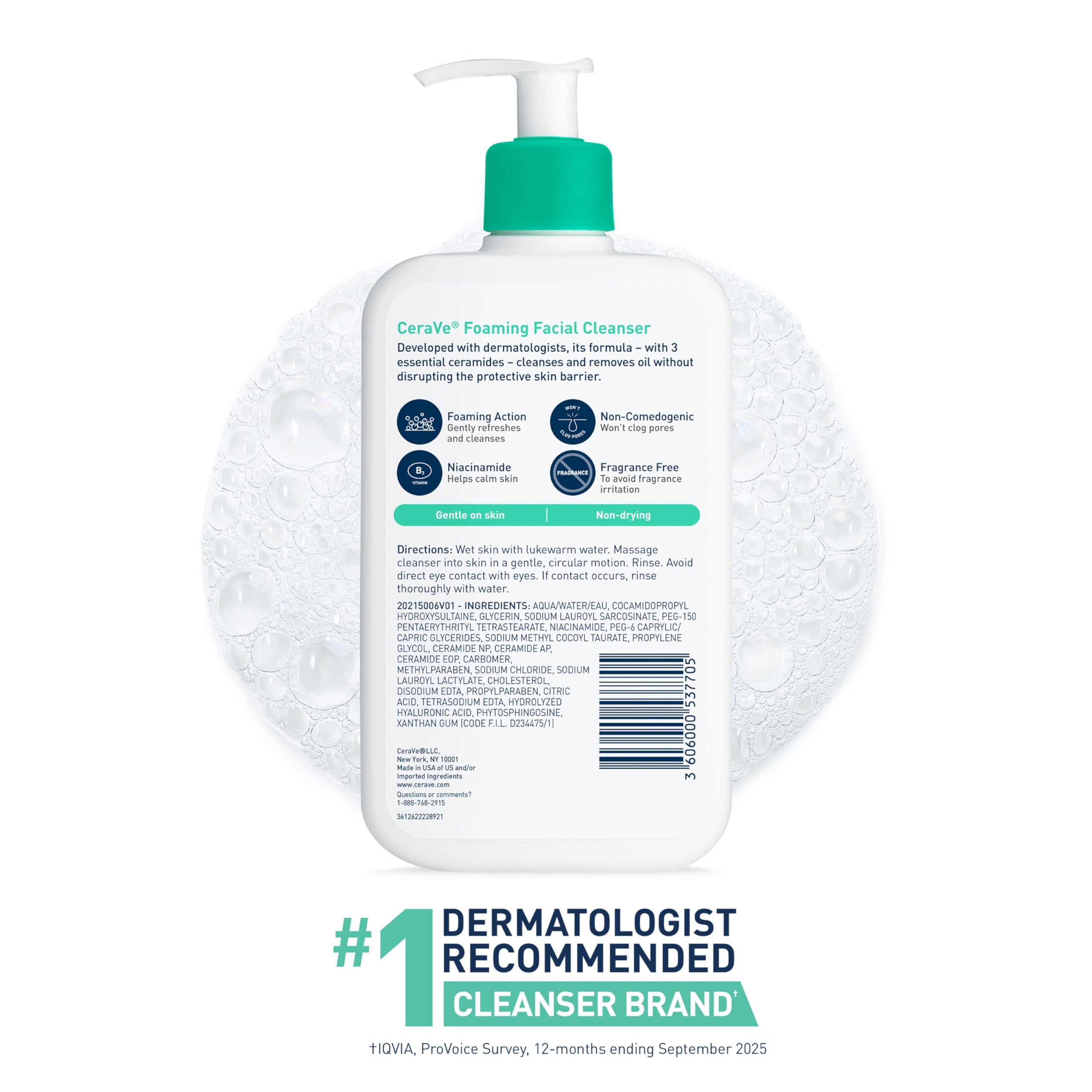 CeraVe Foaming Facial Cleanser, Daily Face Wash for Oily Skin, Hyaluronic Acid + Ceramides + Niacinamide, Fragrance Free & Paraben Free, Non-Drying Oil Control Face Wash, 19 Fluid Ounce