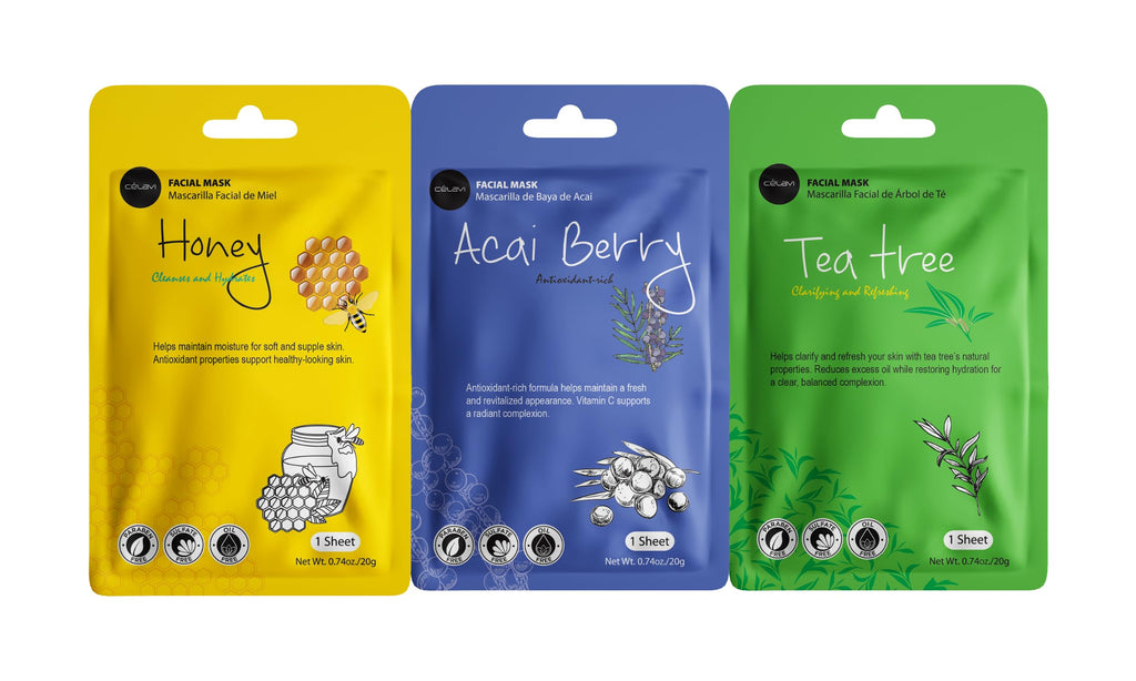 Celavi Essence Facial Sheet Face Mask Variety Set Classic Authentic Korean Moisturizing Skincare (12-Packs)
