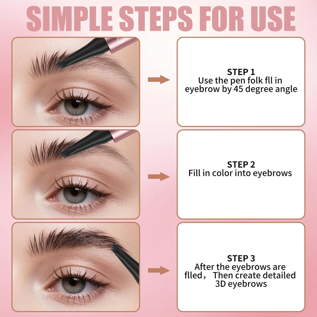 Eyebrow Pen for Women, Waterproof Microblading Eyebrow Pencil, Eye Brown Pen with a Micro-Fork Tip to Effortlessly Create Hair Like Natural Brows