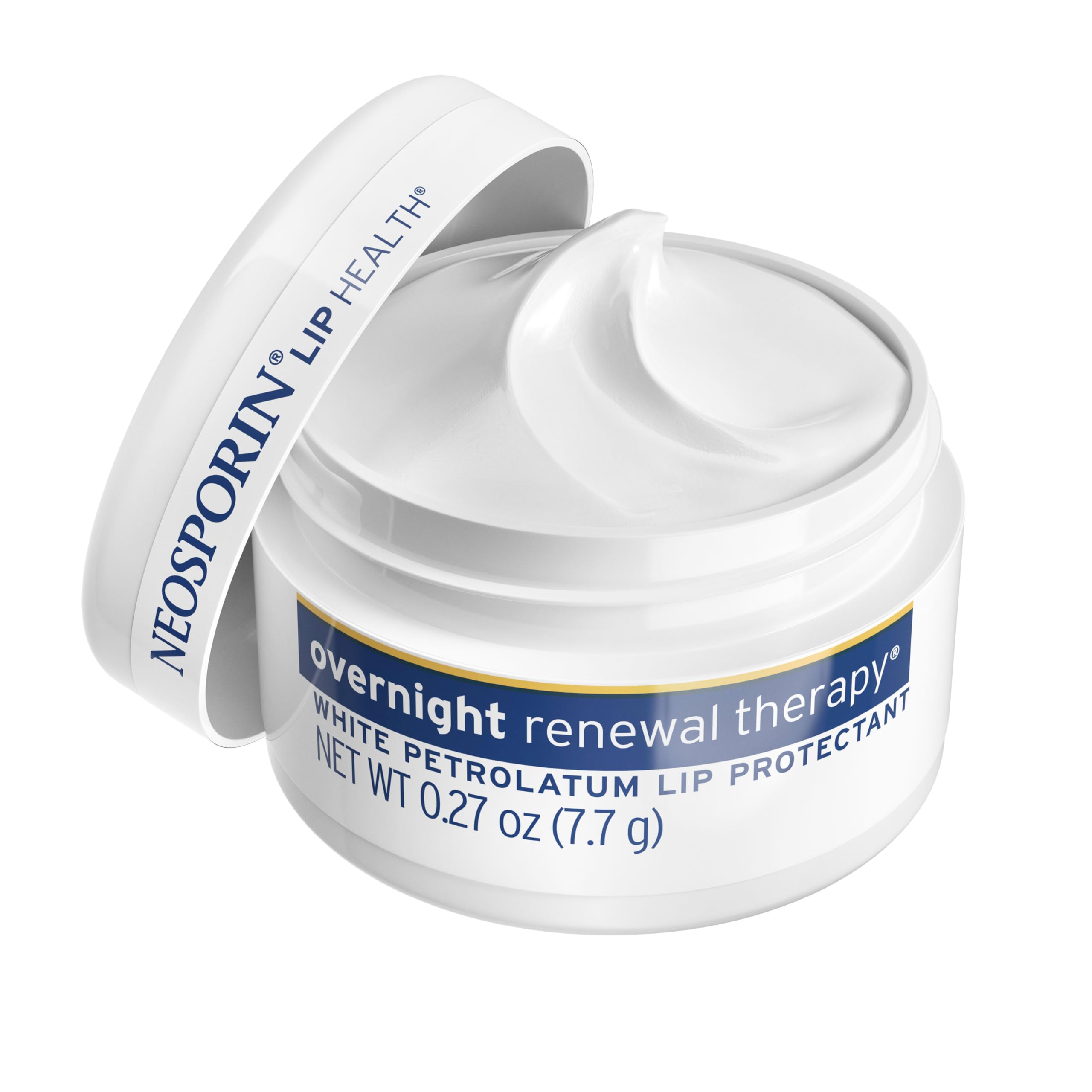NEOSPORIN Lip Health Overnight Renewal Therapy White Petrolatum Lip Protectant, Nourishing Night Moisturizer to Repair Dry & Cracked Lips, Prevent & Protect Chapped Lips, 0.27 oz