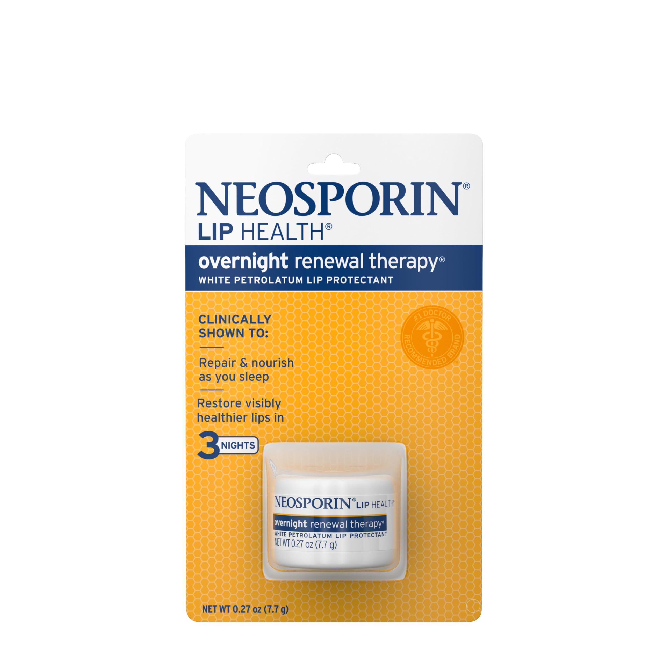 NEOSPORIN Lip Health Overnight Renewal Therapy White Petrolatum Lip Protectant, Nourishing Night Moisturizer to Repair Dry & Cracked Lips, Prevent & Protect Chapped Lips, 0.27 oz