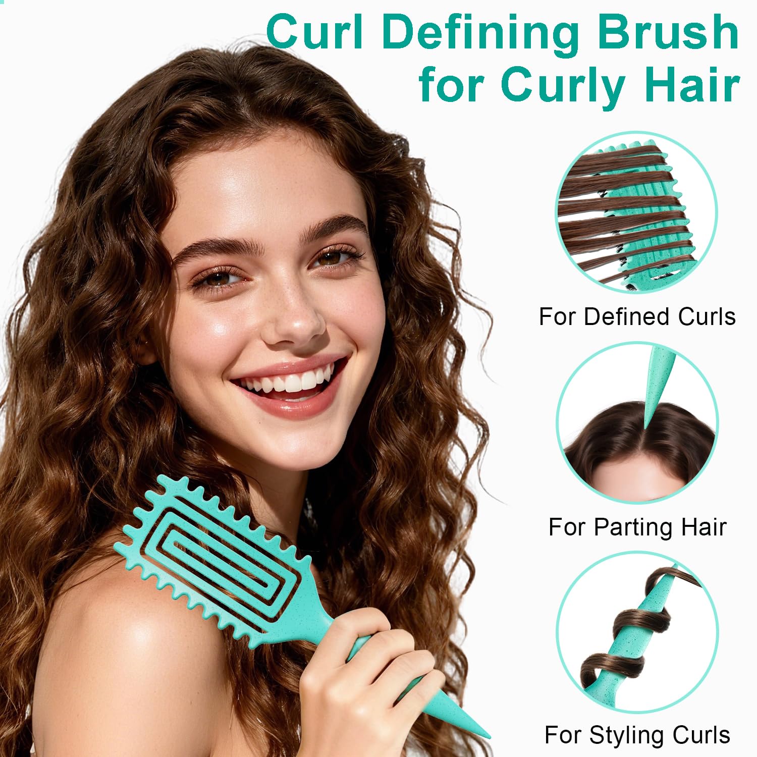 Curly Hair Brush, Curl Defining Brush with Soft Boar Bristles Detangling Tangled Glides, Wide-Teeth Design Effortlessly Shaping & Defining Curls, Curling Definer for Wet & Dry Hair