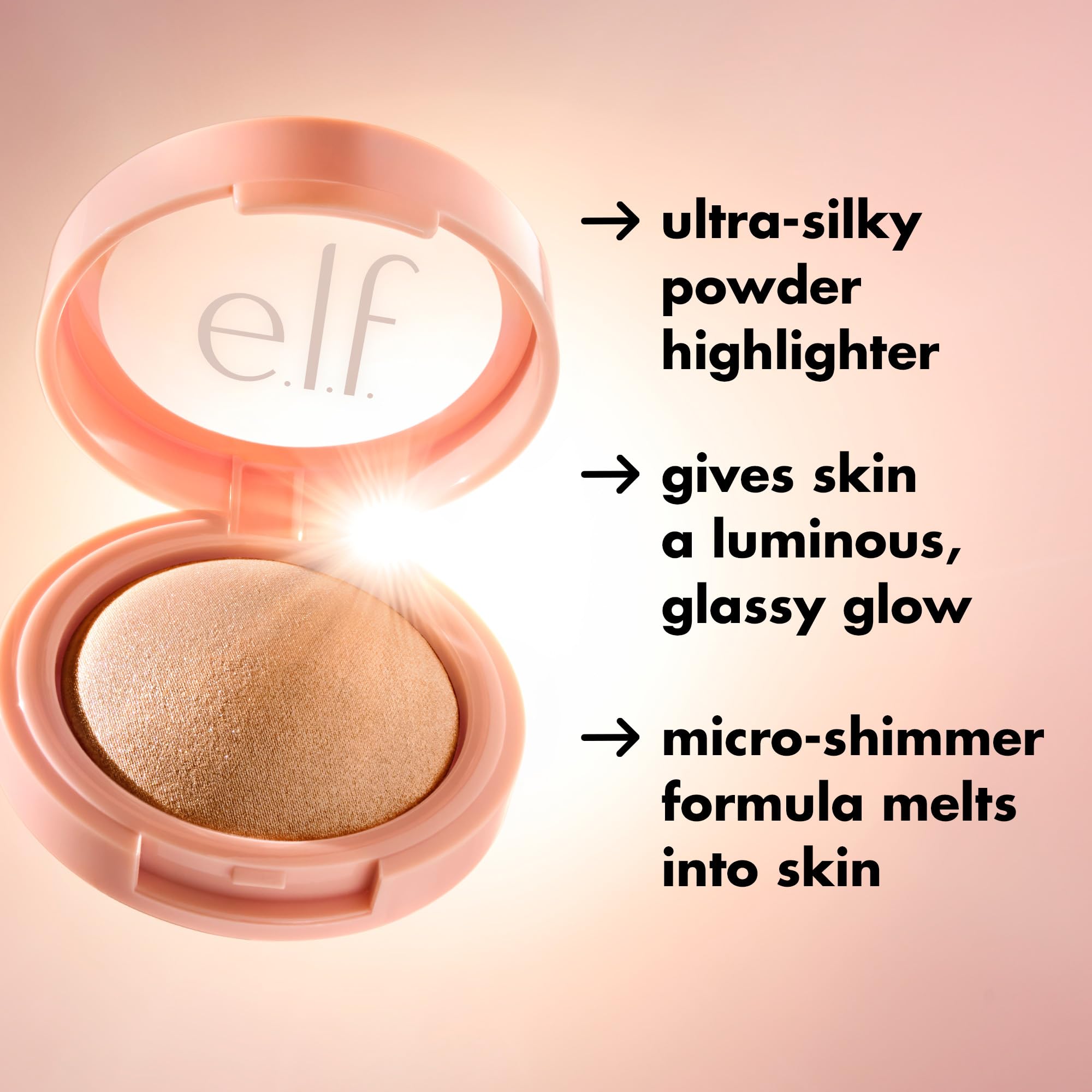 e.l.f. Halo Glow Silky Powder Highlighter, Long-Lasting Luminous Face Finish, Cake-Resistant With Micro-Shimmer, Vegan & Cruelty-Free, Blush Money