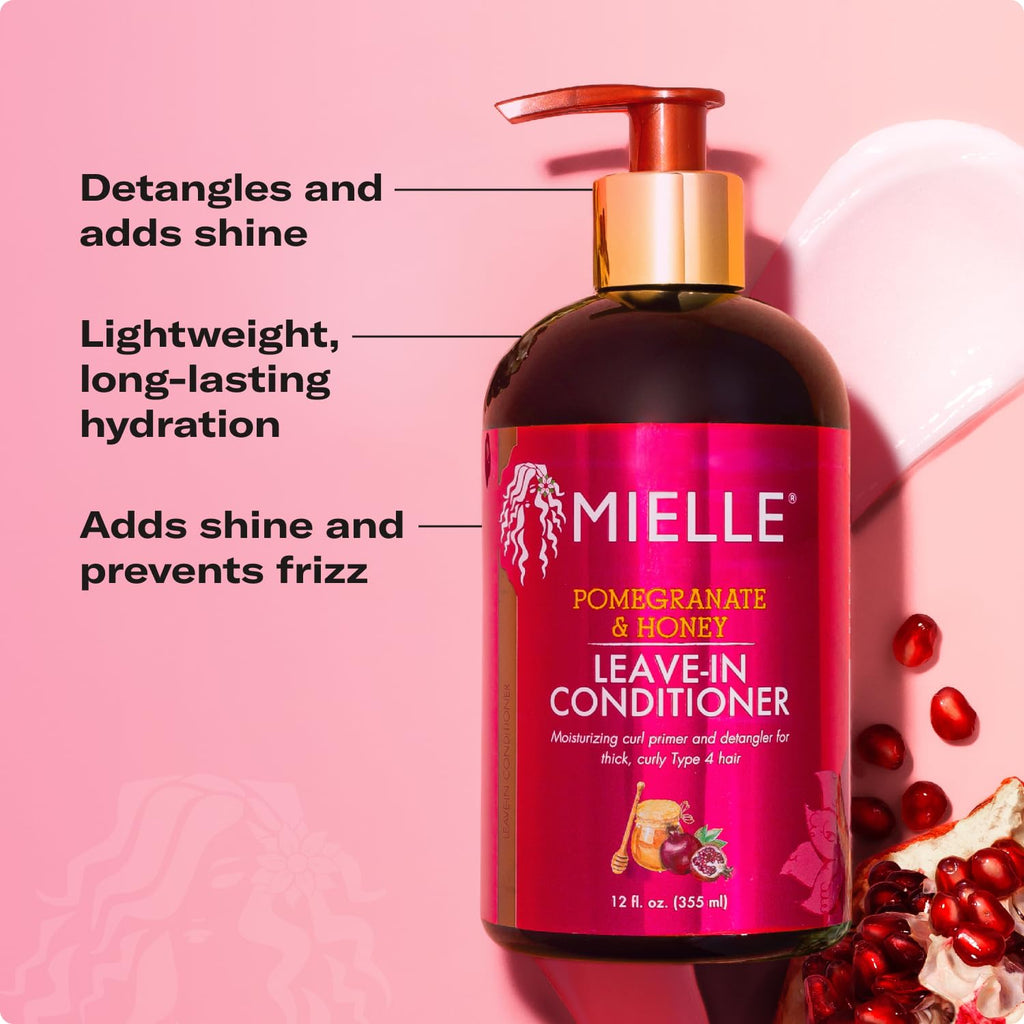 Mielle Organics Pomegranate & Honey Leave In Conditioner for Curly Hair - Moisturizing Detangler & Curly Hair Treatment to Help Repair Damage, Prevent Frizz & Improve Shine (12 Fl Oz)