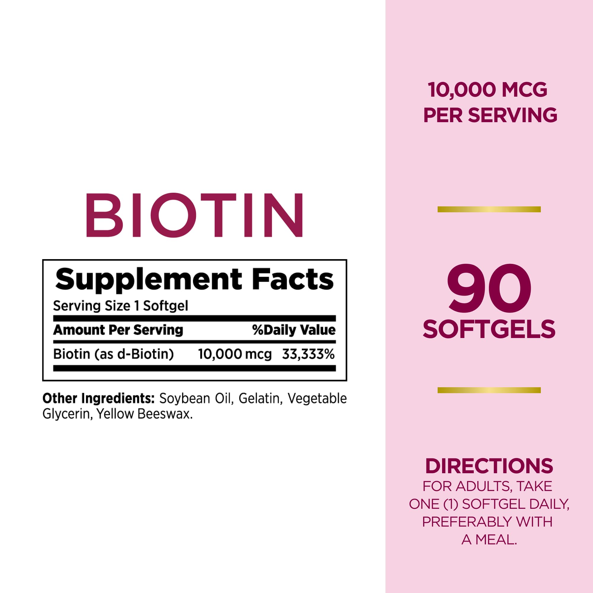 Nature's Bounty Biotin 10000mcg Supplement, Supports Healthy Hair, Skin and Nails, Optimal Solutions Hair Vitamin with Biotin, 90 Rapid Release Liquid Softgels