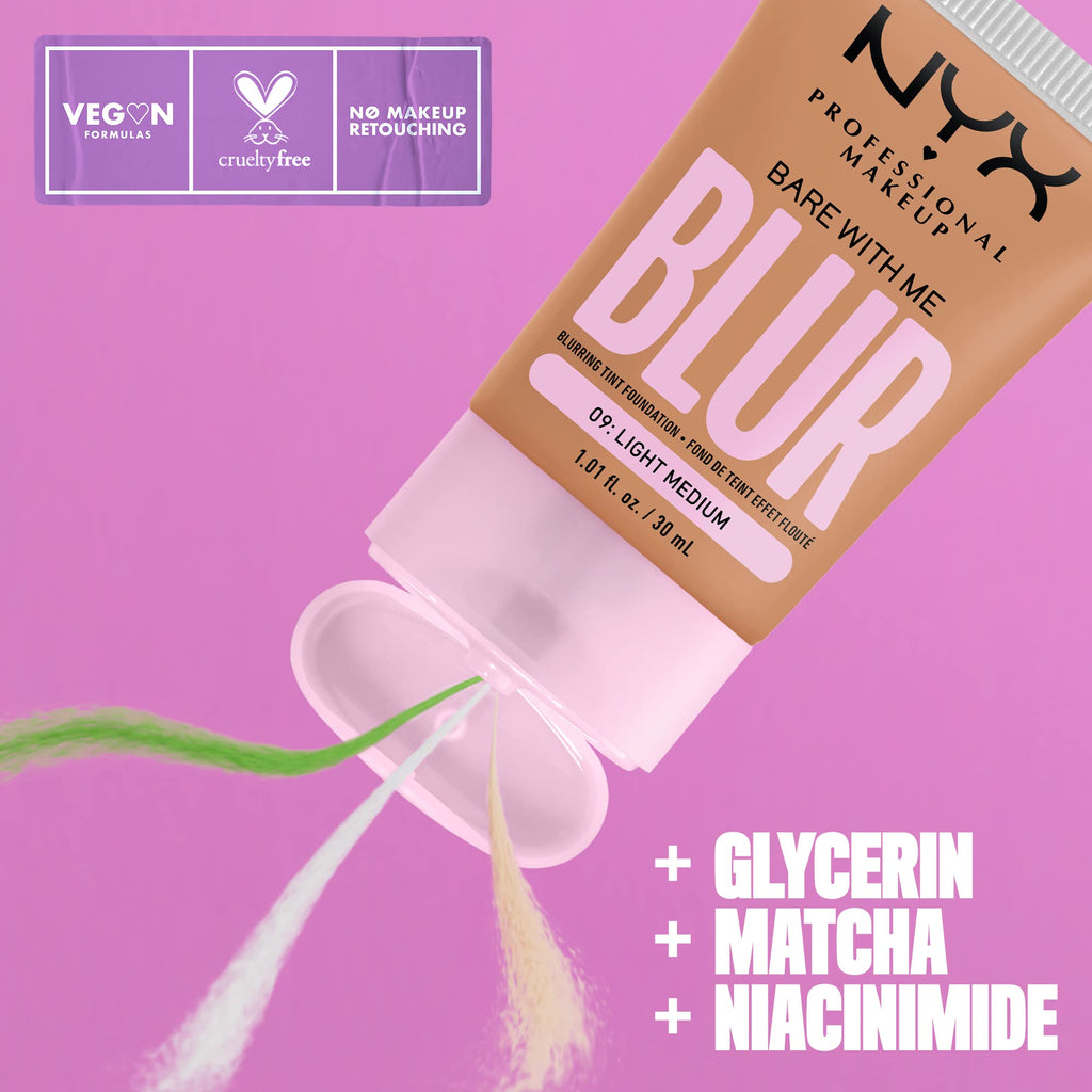 NYX PROFESSIONAL MAKEUP Bare With Me Blur Skin Tint Foundation Make Up with Matcha, Glycerin & Niacinamide