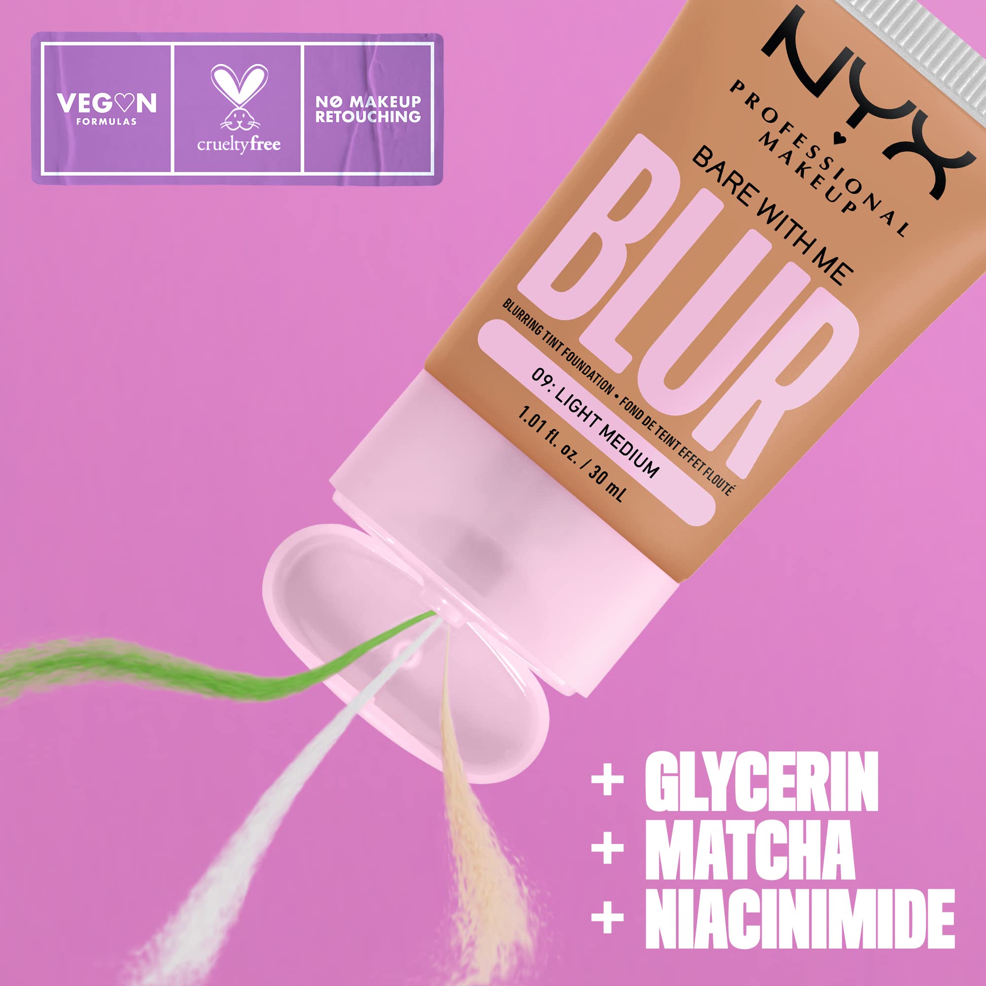 NYX PROFESSIONAL MAKEUP Bare With Me Blur Skin Tint Foundation Make Up with Matcha, Glycerin & Niacinamide
