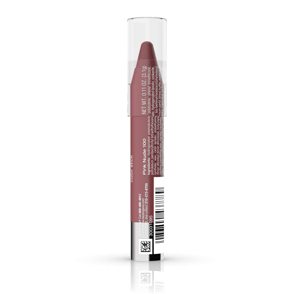Neutrogena MoistureSmooth Color Stick for Lips, Moisturizing and Conditioning Lipstick with a Balm-Like Formula, Nourishing Shea Butter and Fruit Extracts, 100 Pink Nude, 011 oz Pack of 1