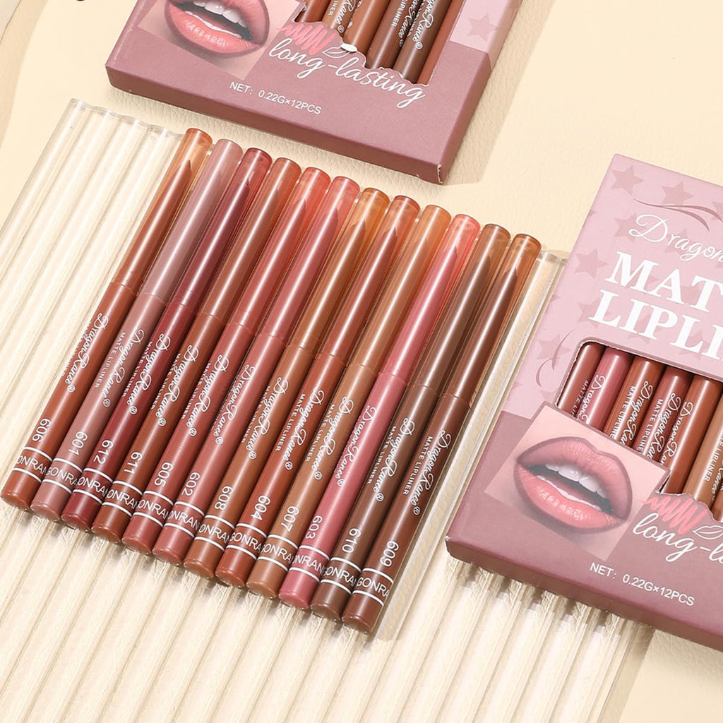 Baorder 12PCS Creamy Matte Lip Liner Pencil Set, Waterproof Long Lasting Color Lipstick,Soft Pink, Lip Filler Liner,Perfect Pout Gel Makeup Kit for Women