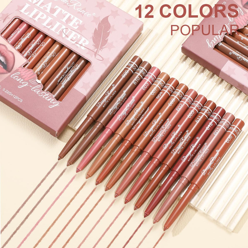 Baorder 12PCS Creamy Matte Lip Liner Pencil Set, Waterproof Long Lasting Color Lipstick,Soft Pink, Lip Filler Liner,Perfect Pout Gel Makeup Kit for Women