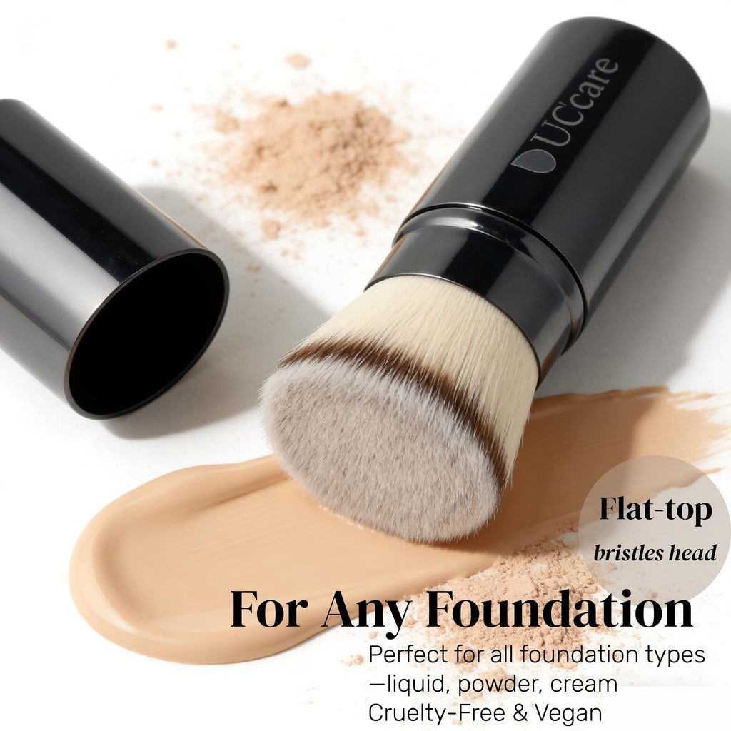 DUcare Retractable Kabuki Foundation Brush, Aluminum Handle Self Tanner Brush for Face, Flat Top Brush for Liquid Cream Powder Makeup, Travel Portable