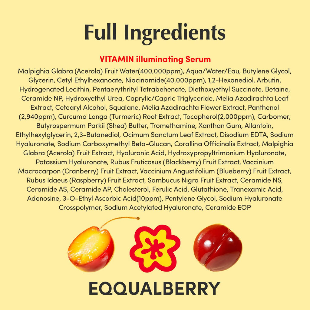 EQQUALBERRY Vitamin Illuminating Serum – Brightening Vitamin C Serum with Niacinamide | Strengthens skin barrier | Hydrates using Ceramide and Hyaluronic Acid, 1.01oz / 30ml