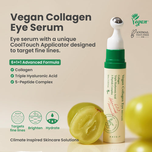 AXIS-Y Vegan Collagen Eye Serum - K Beauty Triple Hyaluronic Acid & Peptide Collagen Serum Improve Skin Elasticity, Reduce Fine Lines & Dark Circles - Vegan Korean Skin Care Eye Cream - 0.33 fl. oz.