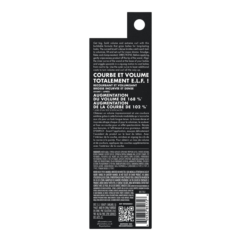 e.l.f. Incredi-Curl Mascara, Volumizing Mascara For A Bold, Lasting, Lifted Curl, Smudge-Resistant Formula, Vegan & Cruelty-Free, Dark Brown