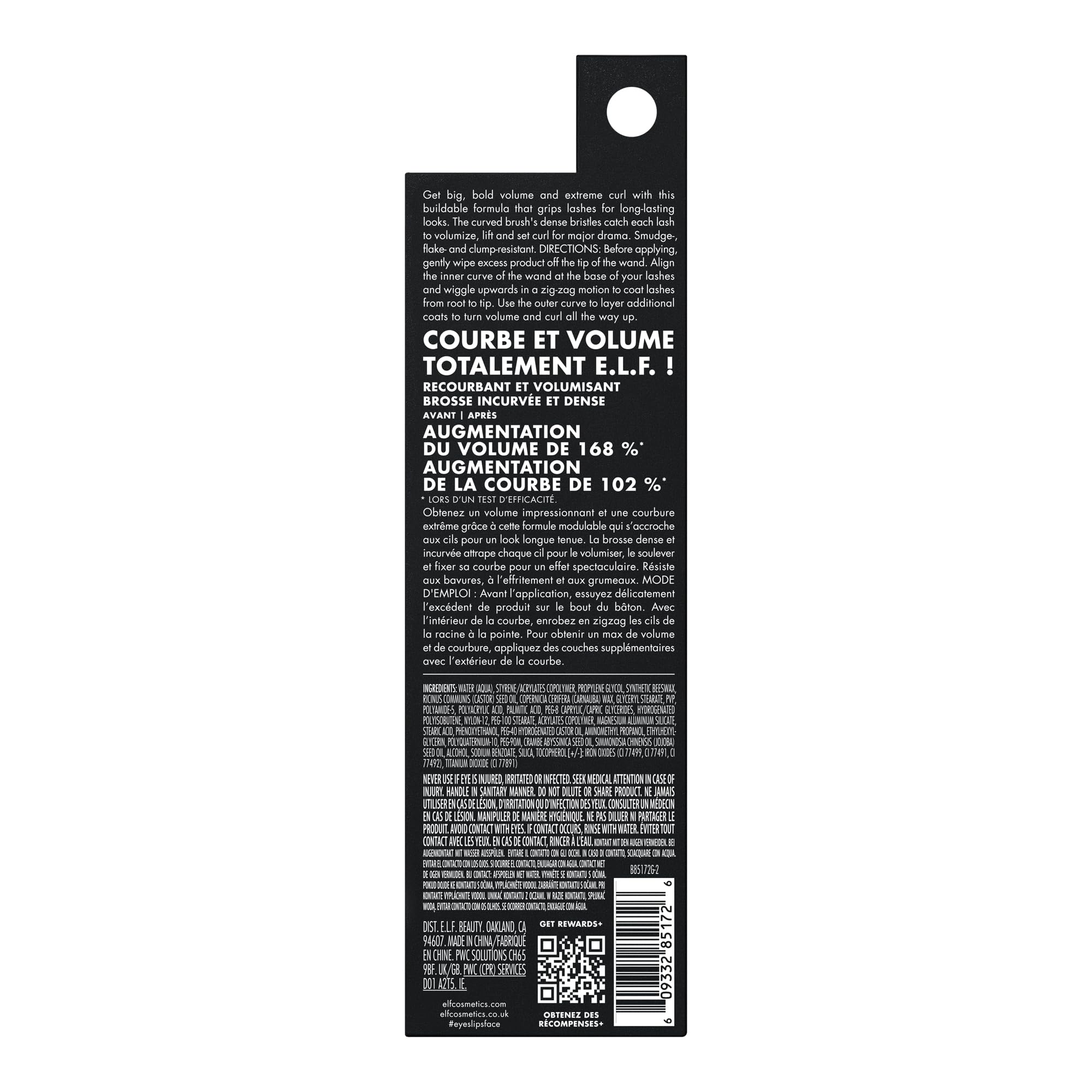 e.l.f. Incredi-Curl Mascara, Volumizing Mascara For A Bold, Lasting, Lifted Curl, Smudge-Resistant Formula, Vegan & Cruelty-Free, Dark Brown
