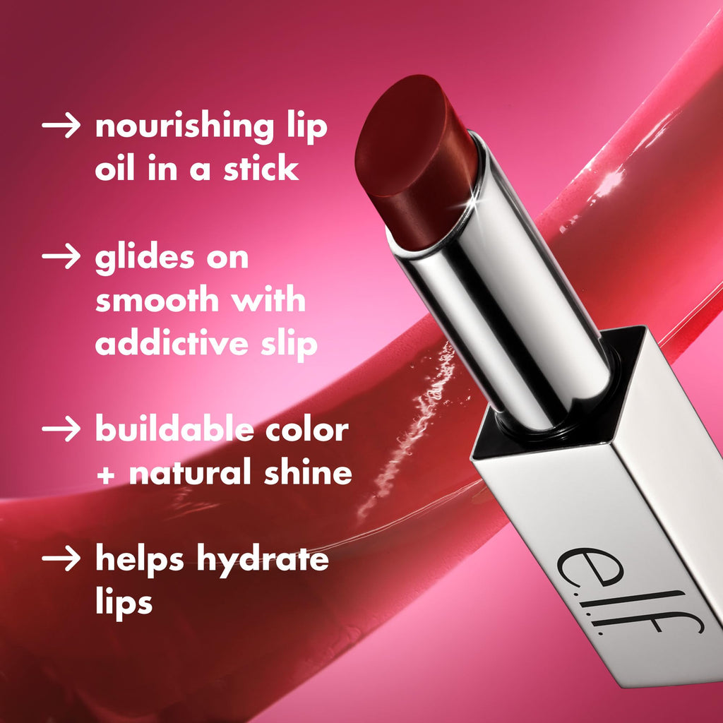 e.l.f. Glow Reviver Slipstick, Tinted Lip Oil Stick, Non-Sticky & Hydrating For A Soft-Shine Finish, Vegan & Cruelty-Free