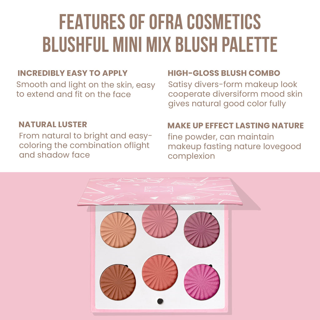 OFRA Mini Mix Face Palette Blushful - Blush Palette for Cheeks - 6 Pigmented Pressed Powder Shades - Travel-Friendly and Cruelty-Free Face Makeup Palette - Refillable Pans
