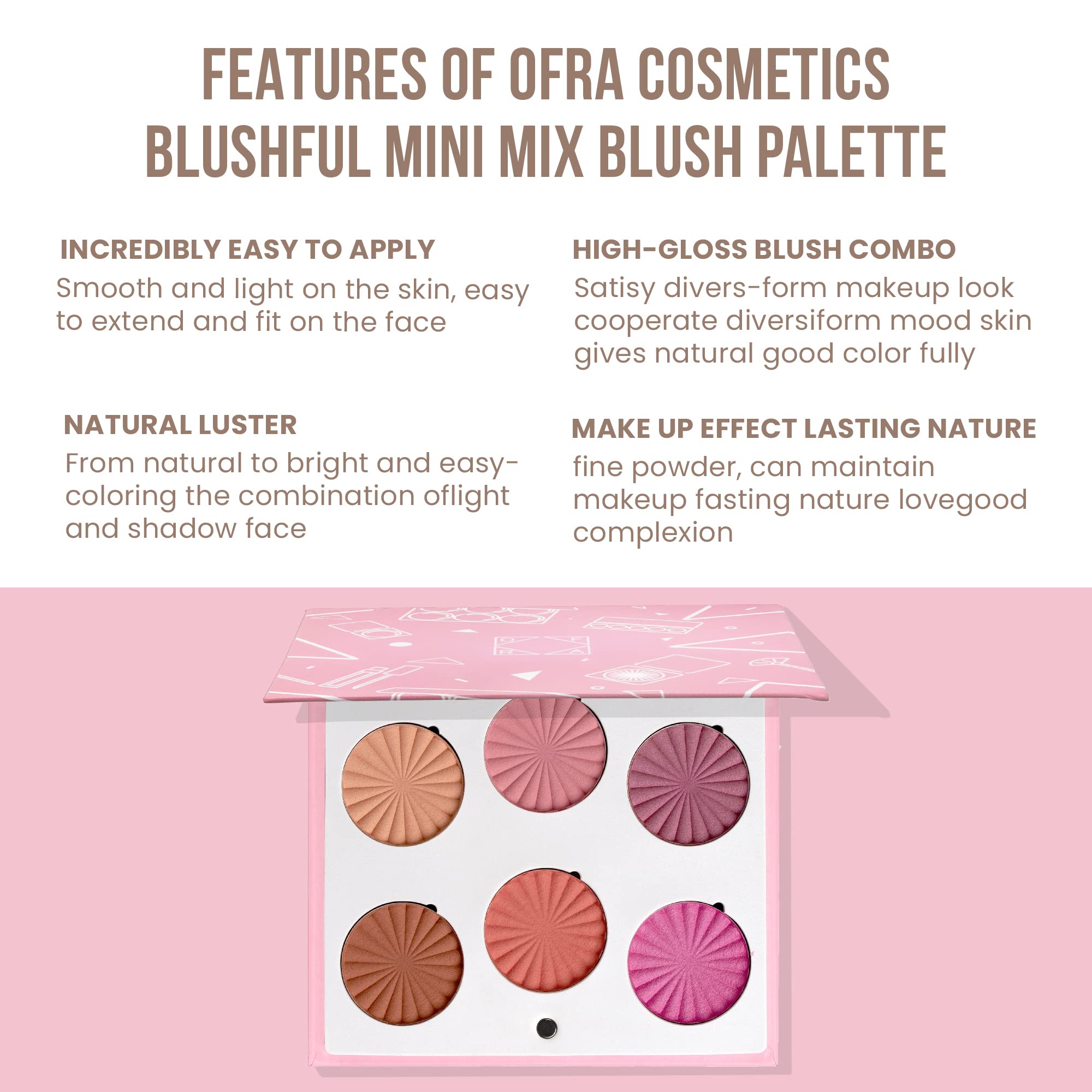 OFRA Mini Mix Face Palette Blushful - Blush Palette for Cheeks - 6 Pigmented Pressed Powder Shades - Travel-Friendly and Cruelty-Free Face Makeup Palette - Refillable Pans