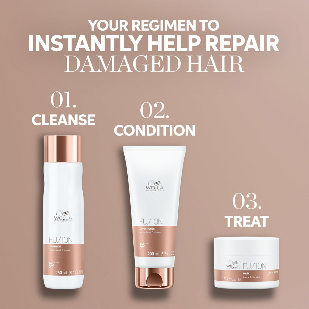 Wella Professionals Fusion Intense Repair Shampoo + Conditioner Set, For Damaged Hair, Hair Repair, Anti Breakage