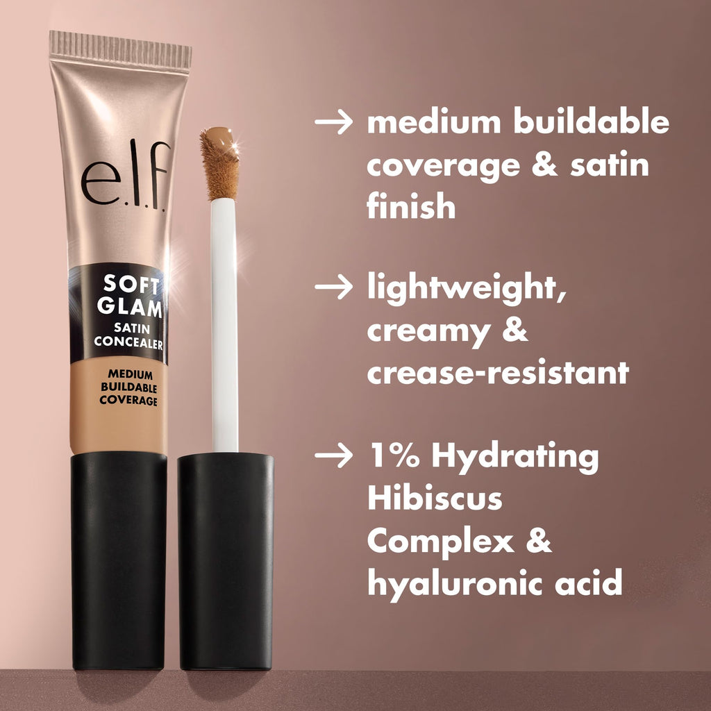 e.l.f. Soft Glam Satin Concealer, Medium Coverage For Blemishes & Under-Eye, Crease-Resistant, Long Lasting, Vegan & Cruelty-Free