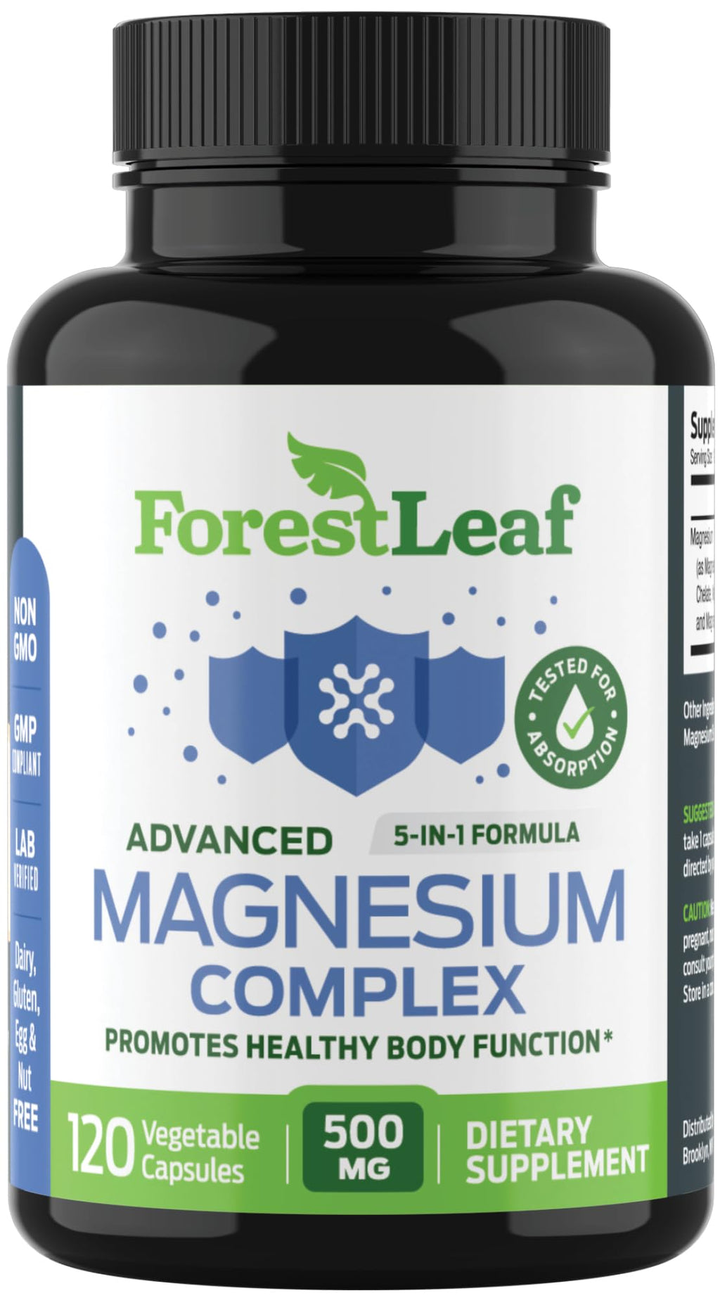 ForestLeaf Magnesium Complex for Women and Men - 500mg Magnesium Supplement for Sleep - 5-in-1 Chelated Magnesium Citrate, Bisglycinate, Malate, Taurate, Oxide (120 Ct)