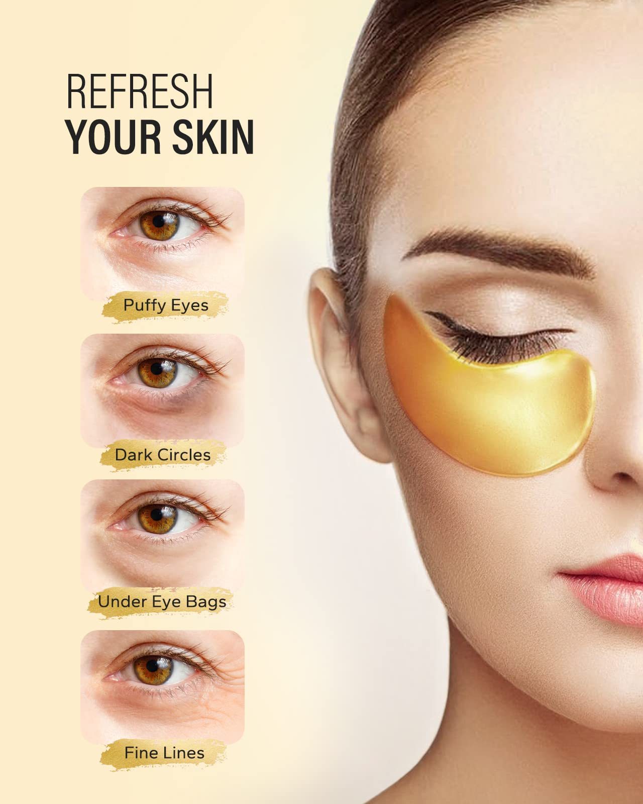 Maskiss 24k Gold Under Eye Patches (30 Pairs), Eye Mask, Collagen Skin Care Products, Eye Patches for Puffy Eyes, Eye Masks for Dark Circles and Puffiness.