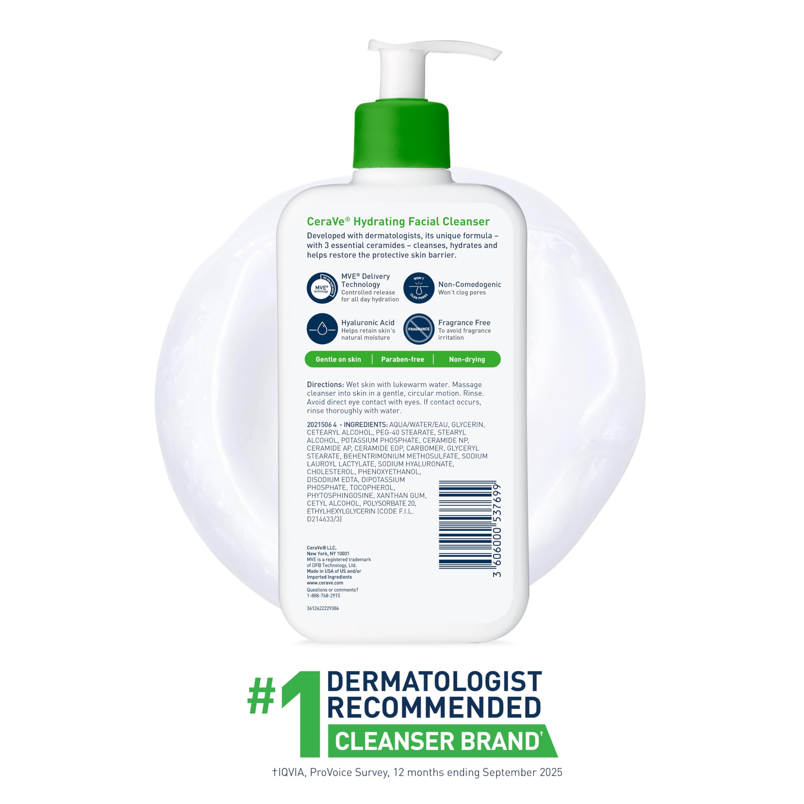 CeraVe Hydrating Facial Cleanser, Moisturizing Face Wash For Dry Skin, Hyaluronic Acid + Ceramides + Glycerin, Hydrating Cleanser For Normal To Dry Skin, National Eczema Association Certified