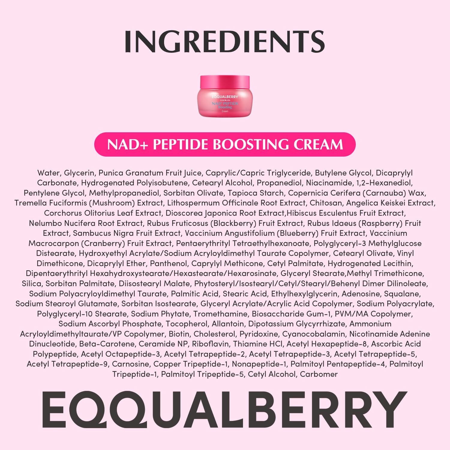 EQQUALBERRY NAD+ Peptide Boosting Cream – Collagen-Enhancing Moisturizer for Skin Elasticity, Healthy Aging&Wrinkle Care – Korean Skincare Anti-Aging Face Cream with Peptides (1.69 fl.oz / 50ml)