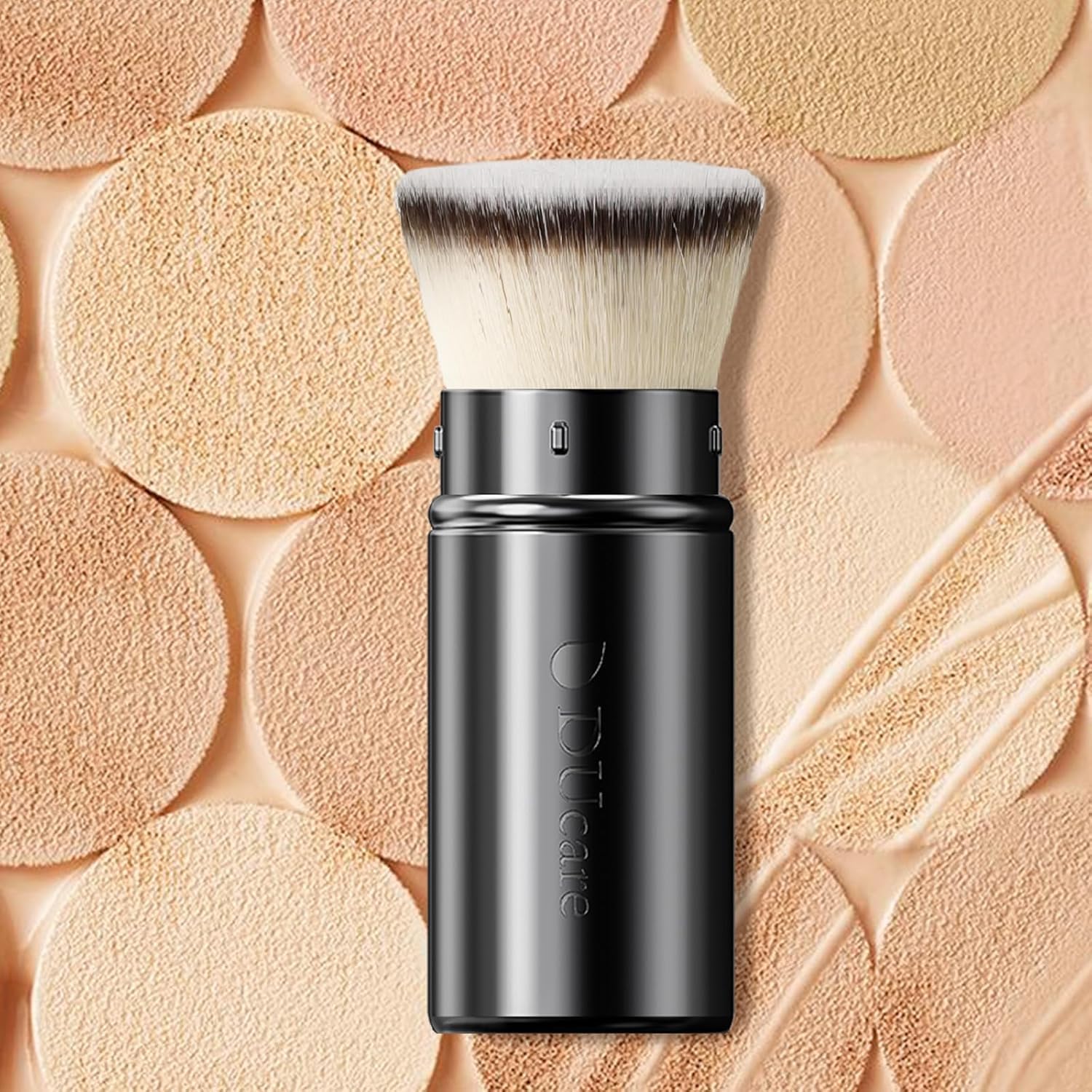 DUcare Retractable Kabuki Foundation Brush, Aluminum Handle Self Tanner Brush for Face, Flat Top Brush for Liquid Cream Powder Makeup, Travel Portable
