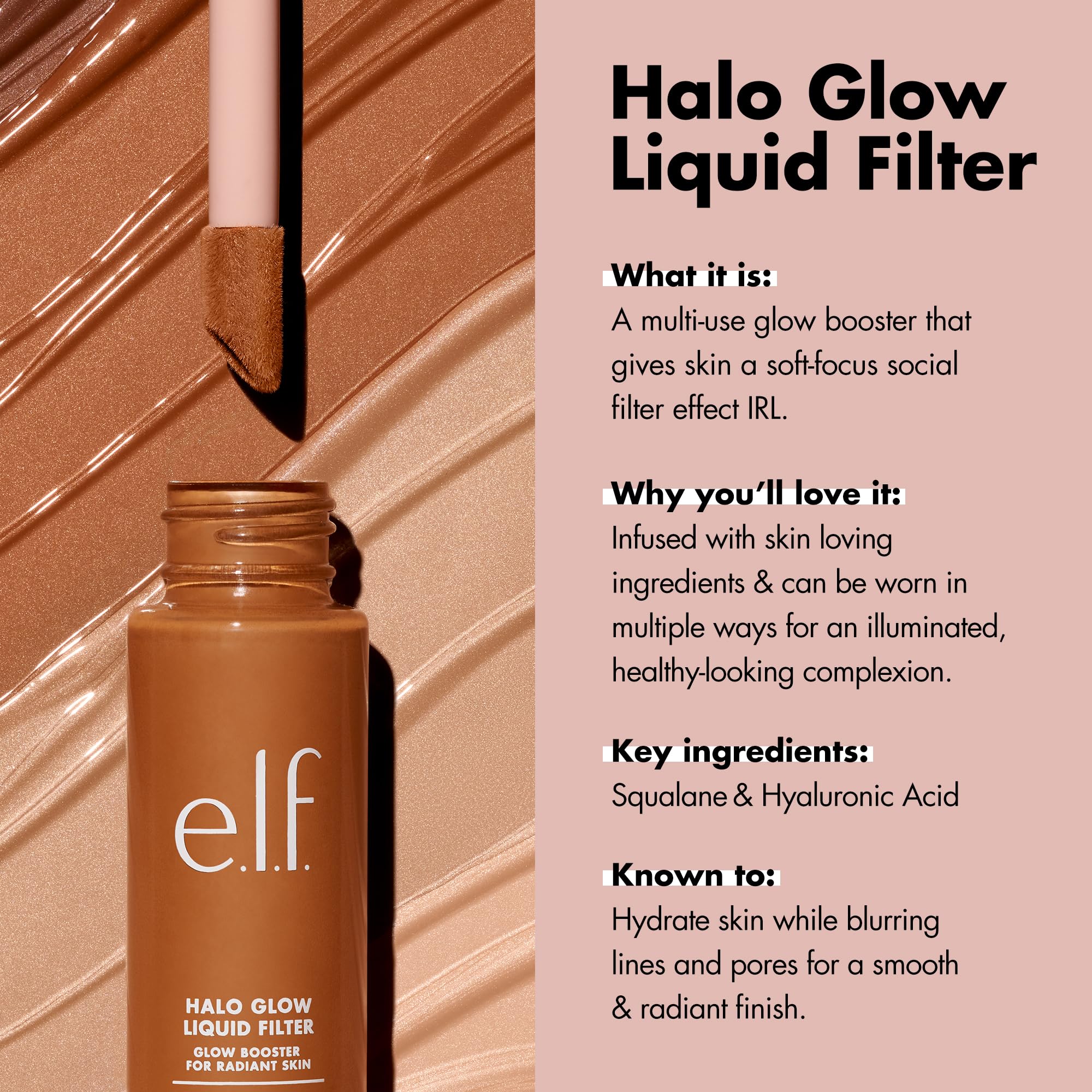 e.l.f. Halo Glow Liquid Filter, Complexion Booster For A Glowing, Soft-Focus Look, Infused With Hyaluronic Acid, Vegan & Cruelty-Free