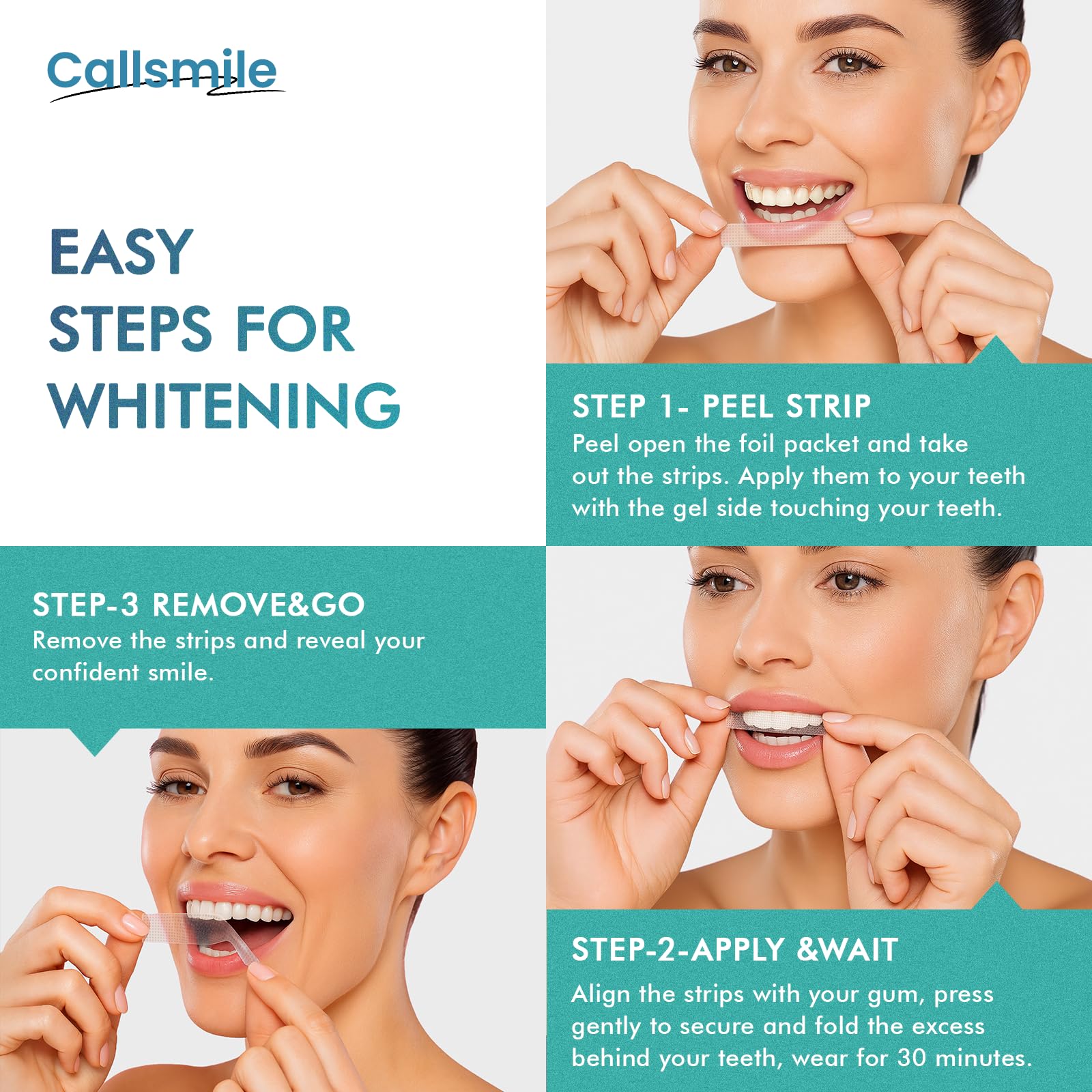 CALLSMILE Whitening Strips for Sensitive Teeth: 16 Treatments Gentle Whitening | Enamel-Safe | Deep Stains Removal | Non-Slip Dry Strips Daily Oral Care, Mint Sea Salt