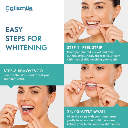 CALLSMILE Whitening Strips for Sensitive Teeth: 16 Treatments Gentle Whitening | Enamel-Safe | Deep Stains Removal | Non-Slip Dry Strips Daily Oral Care, Mint Sea Salt