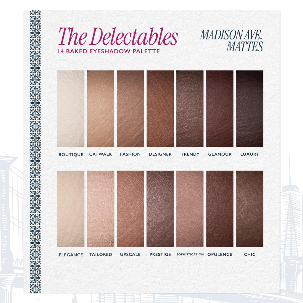 LAURA GELLER NEW YORK The Delectables Madison Ave Mattes Eyeshadow Palette - Includes 14 Matte-Finish Baked Eyeshadows in Stunning Neutral Shades - Long-Lasting Creamy Eyeshadows for Everyday