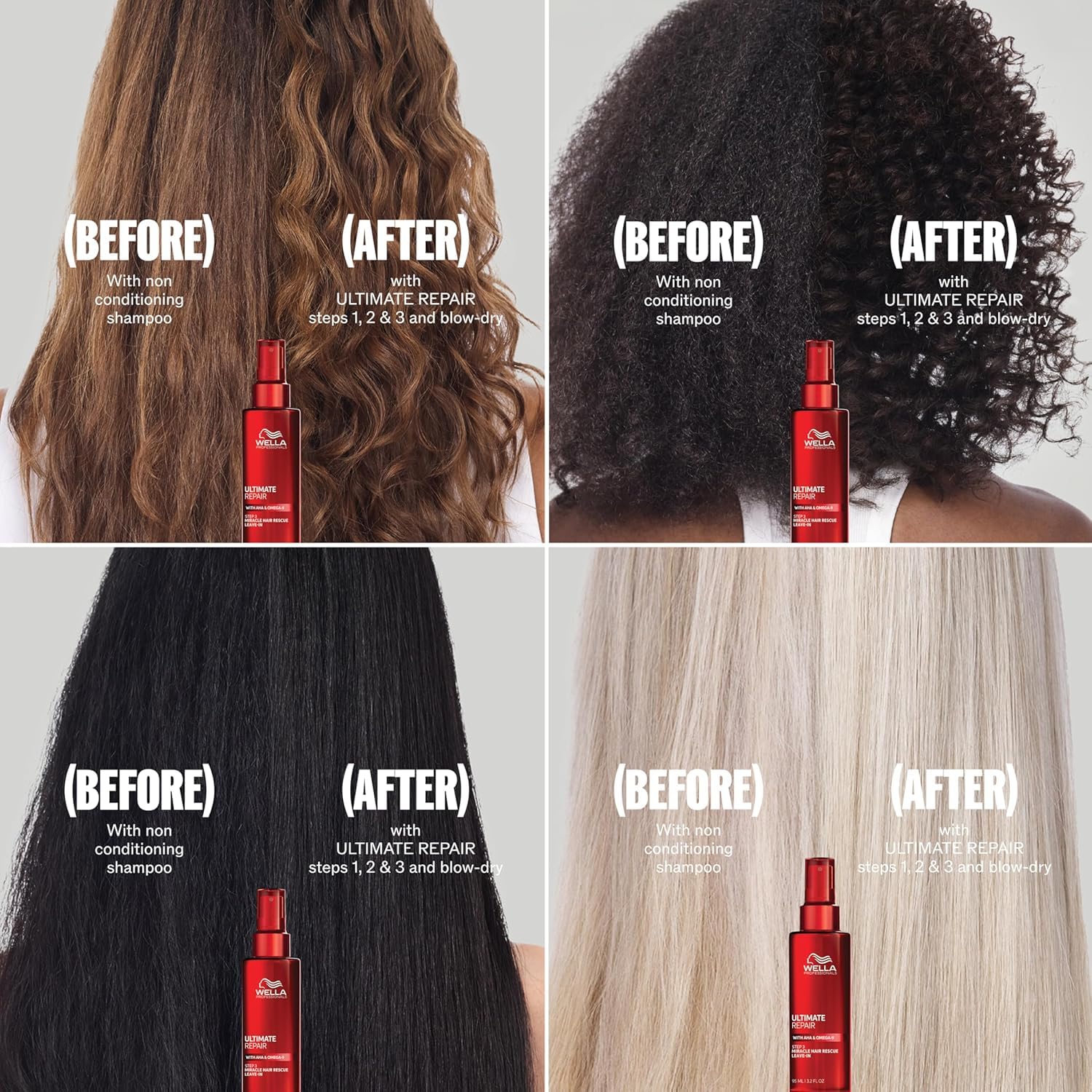 Wella Professionals ULTIMATE REPAIR Shampoo, Conditioner, Miracle Hair Rescue, & Night Hair Serum | Travel Size Bundle